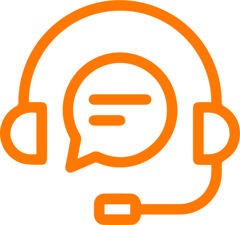 Icon of a headset with a speech bubble featuring three horizontal lines, indicating customer support or communication.