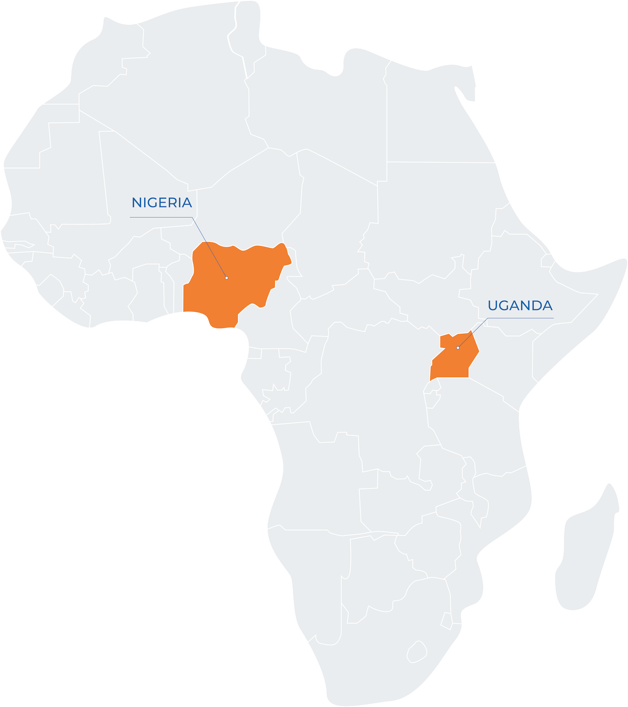 Map of Africa highlighting Impact Carbon locations in Nigeria and Uganda, with labels.