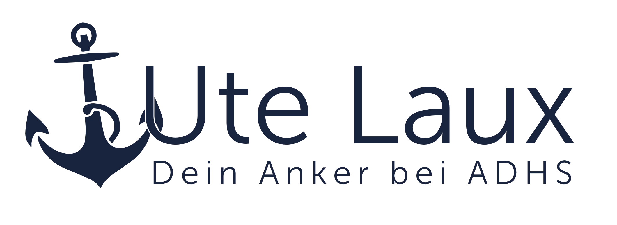Logo der Website 'Ute Laux' mit Anker-Symbol und dem Slogan 'Dein Anker bei ADHS' in dunkler Schrift.