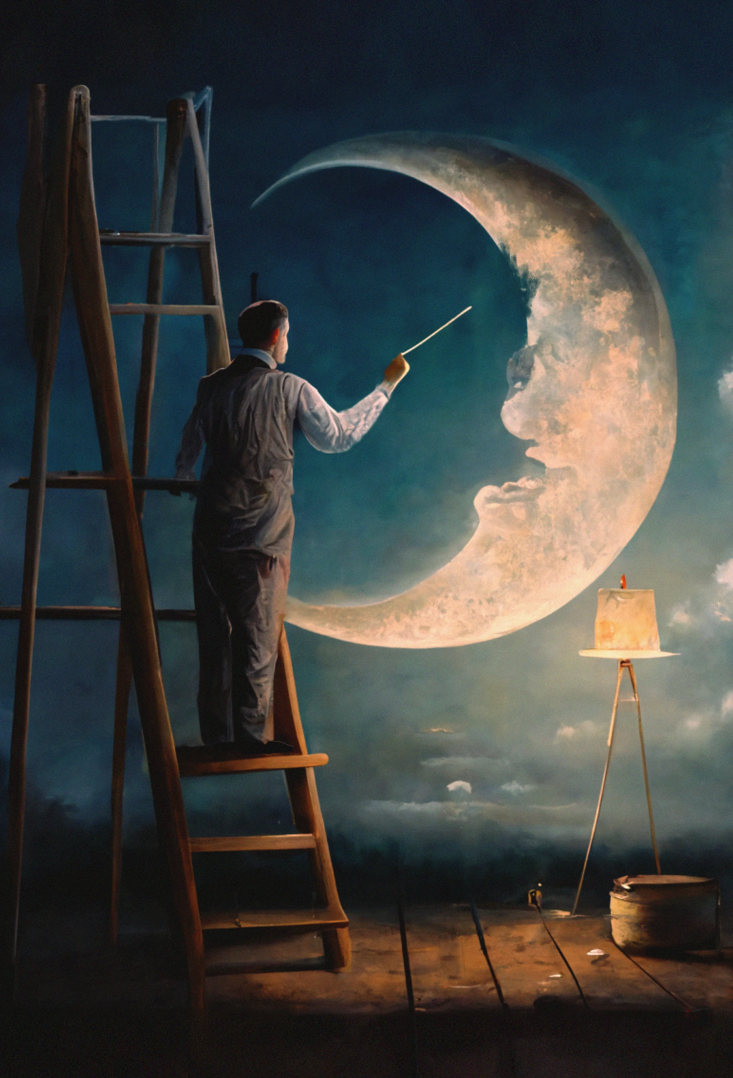 fuxstudio-portfolio-Collage-Digital-Surreal-Leiter-Maler-Mond.webp