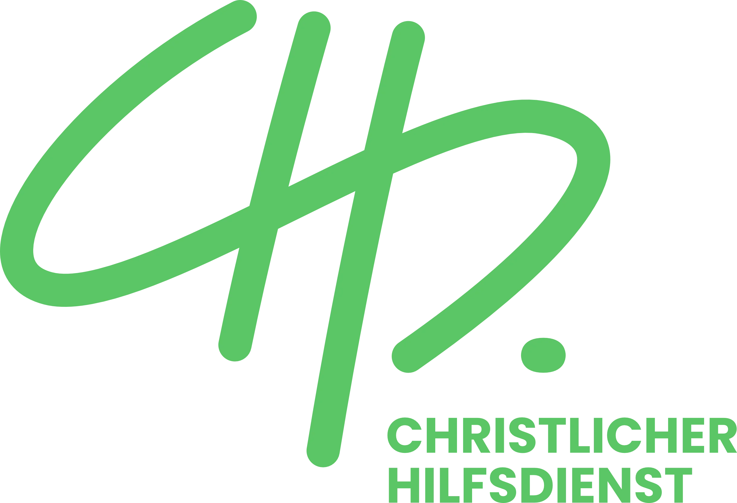 Ein grünes Logo mit einem stilisierten Christuskreuz und dem Text 'Christlicher Hilfsdienst' in grün.
