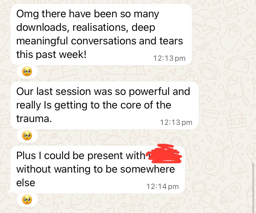 Screenshot of a text conversation about a recent powerful therapy session.
