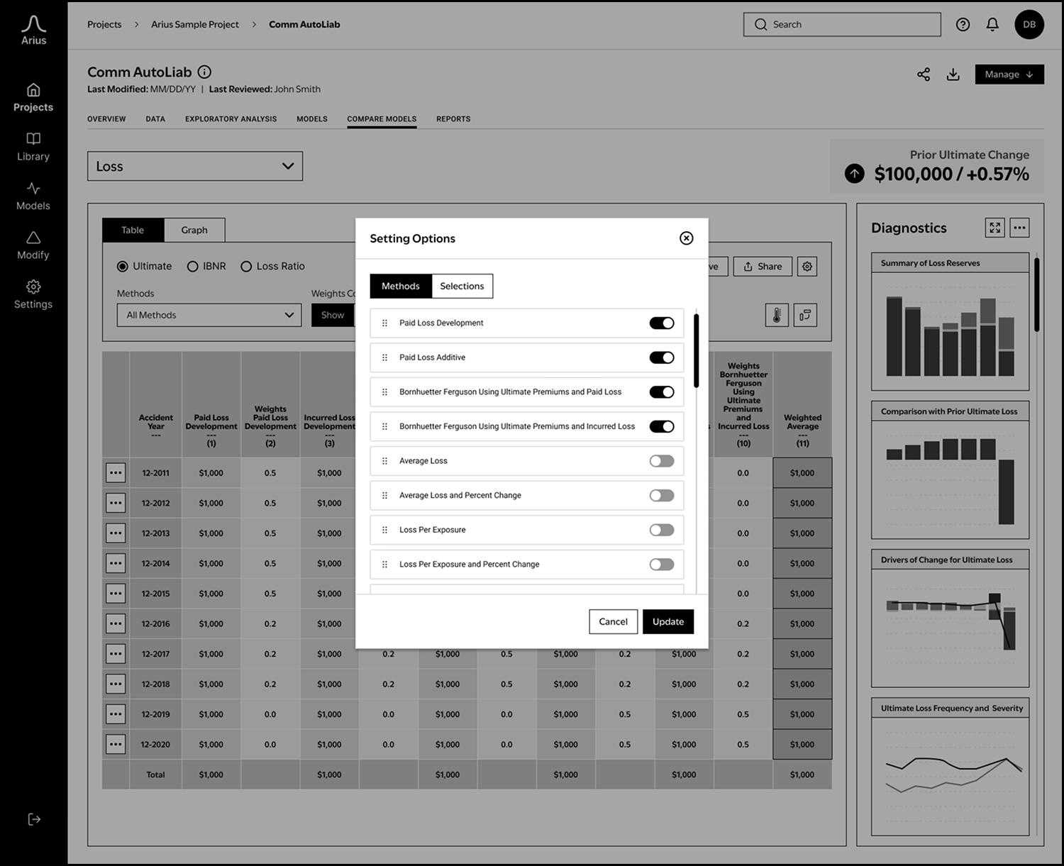 The settings options allows users to configure their methods and selections.
