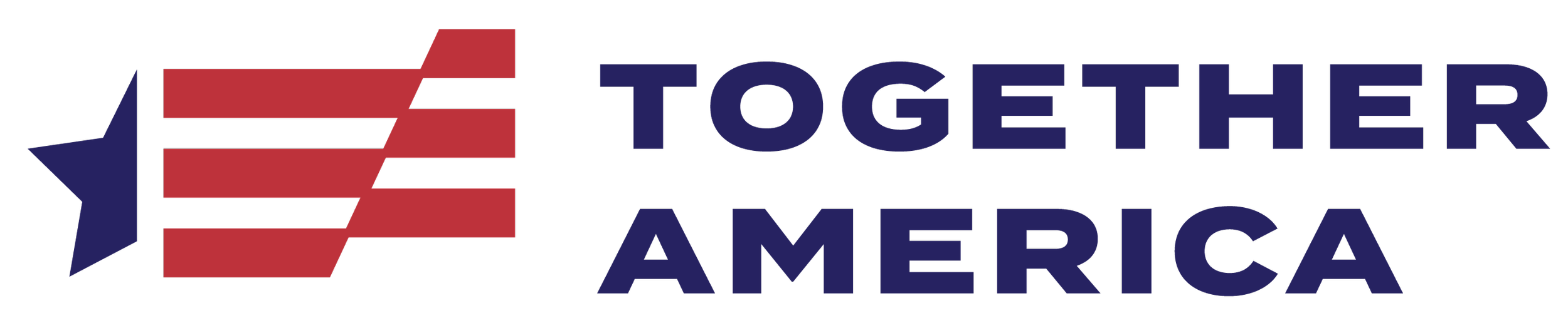 Logo with a blue star on the left, red stripes resembling a stylized American flag, and the words 'Together America' in bold blue letters.