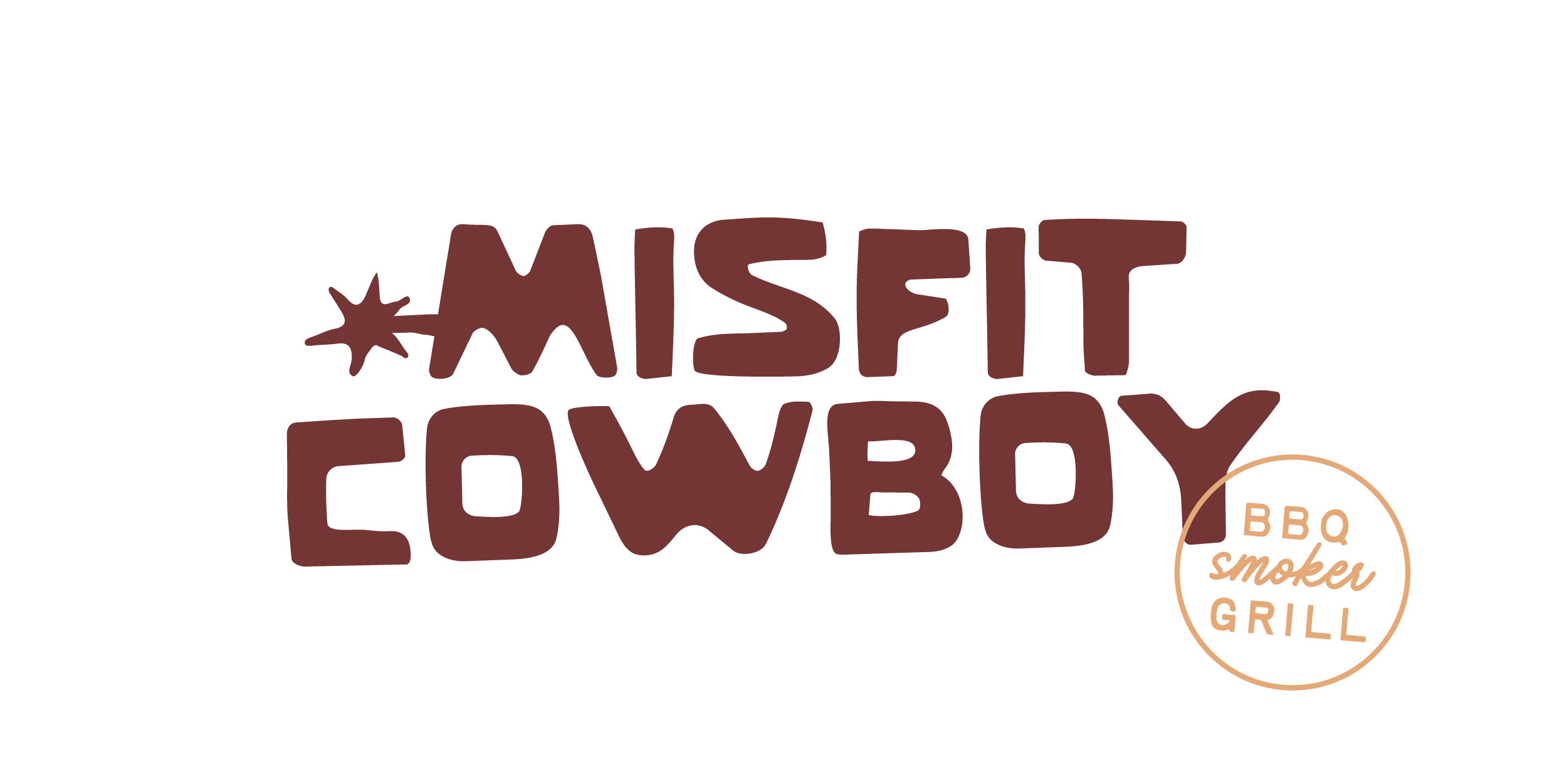 Logo for Misted Cowboy BBQ Smokery & Grill with the words in stylized brown and beige text and a small circular badge containing the words 'BBQ Smokery & Grill'.