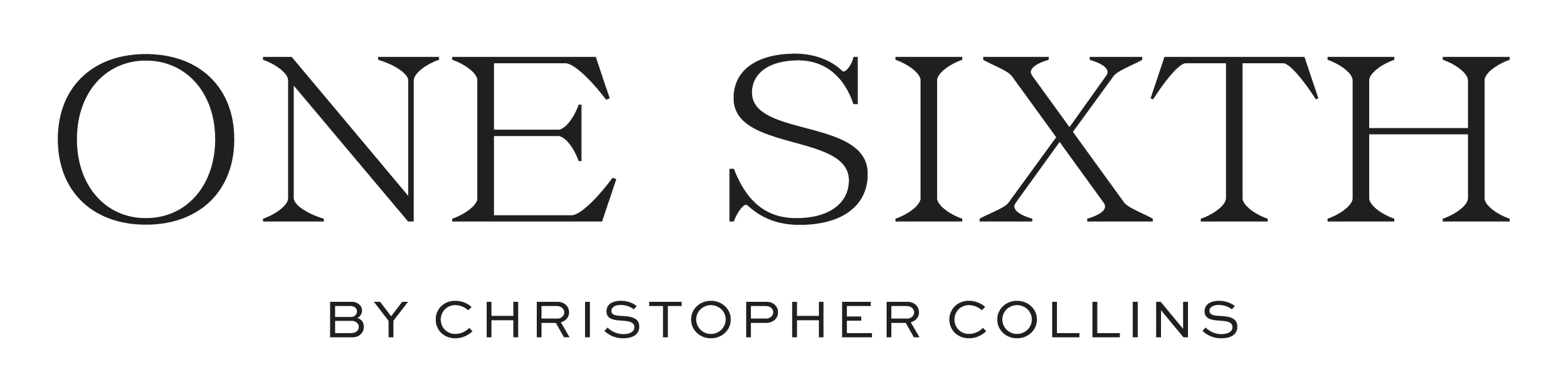 Logo for 'One Sixth by Christopher Collins' featuring large text and a black background.
