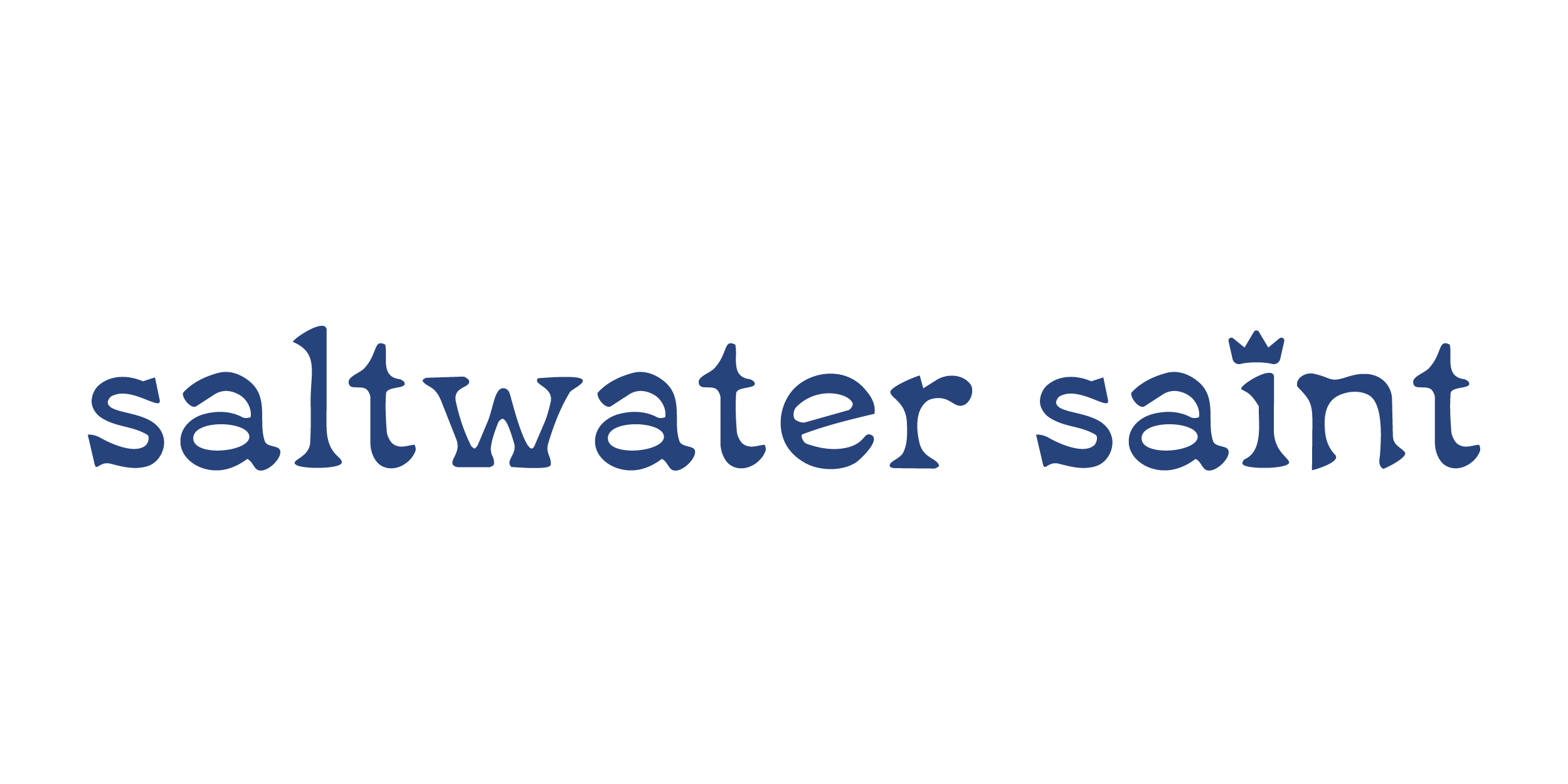 A stylized logo featuring a crown above the text 'saltwater_sail' in blue.
