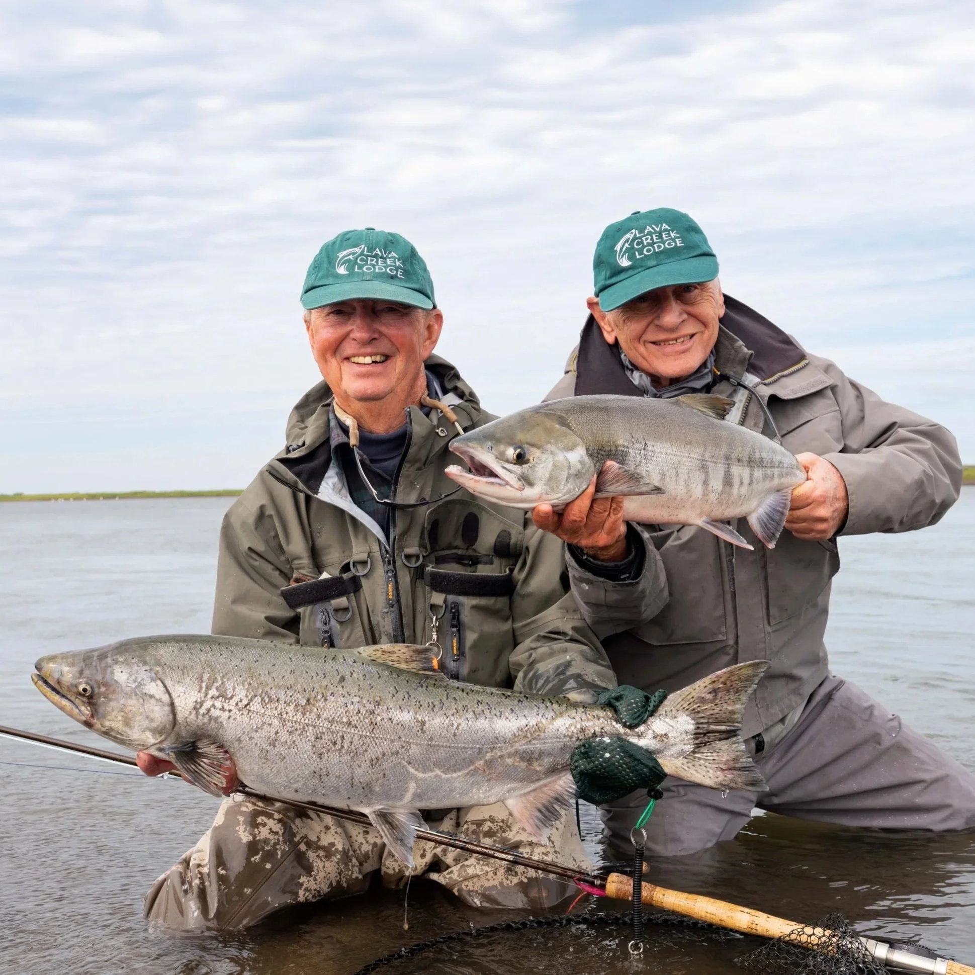 Mark and Ev with a double header King salmon and Chum salmon