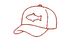 A baseball cap with a fish logo on the front.