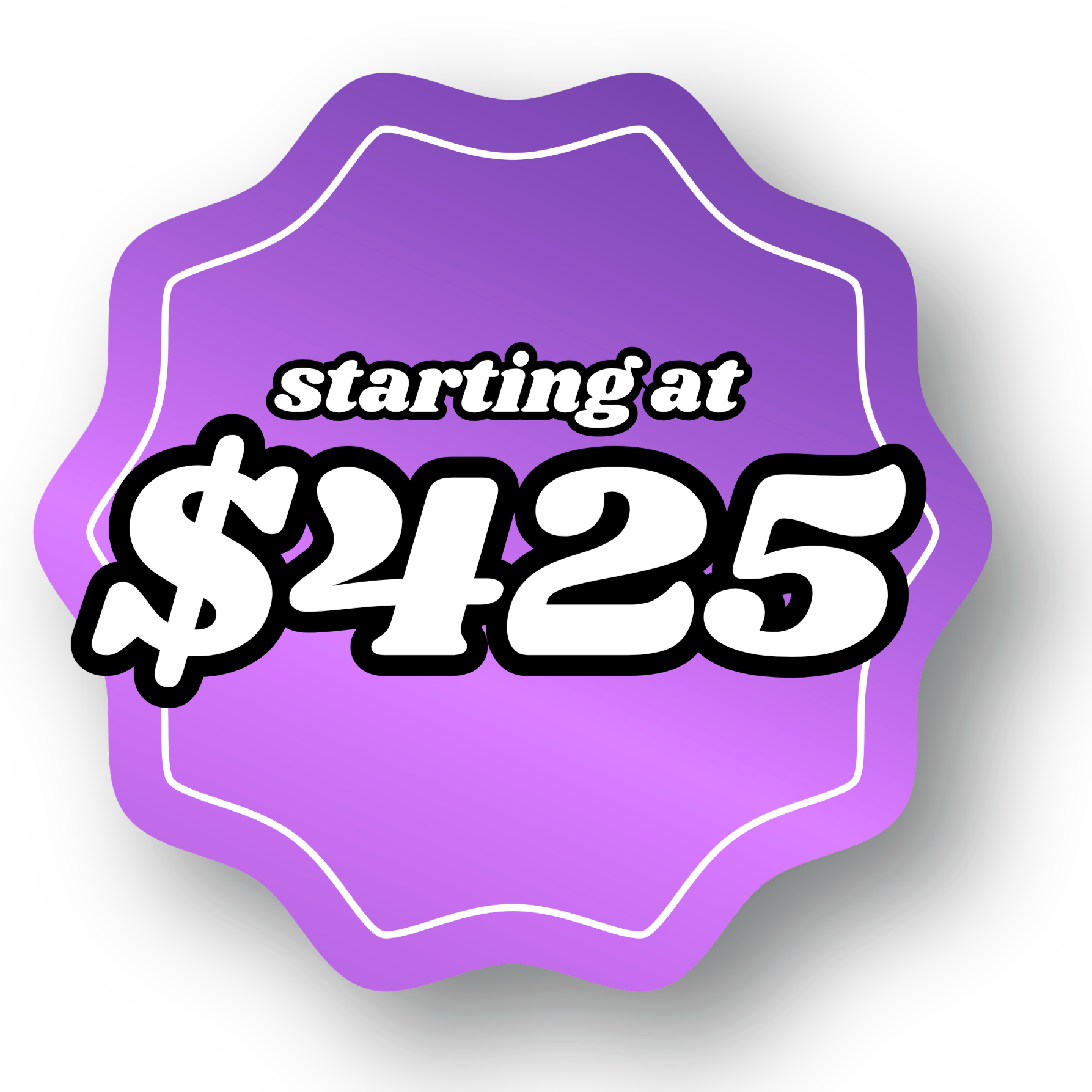 Neon sign with purple and white colors, displaying the text 'starting at $2.25' in bold, stylized font.
