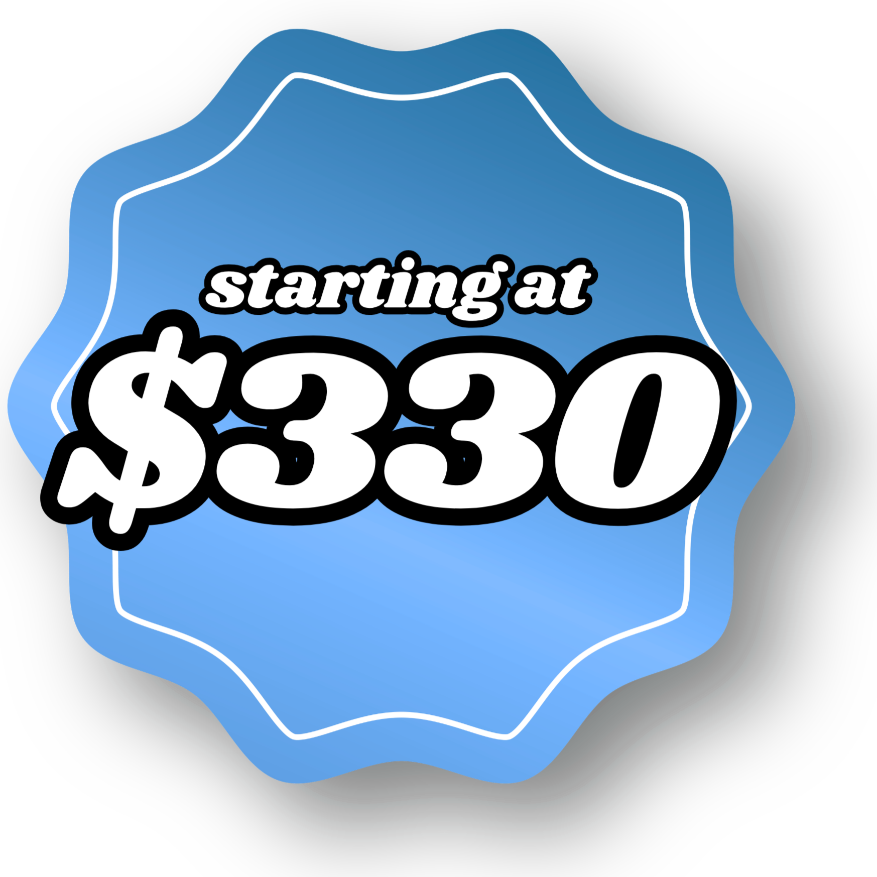 A blue sign with a white border displaying the text 'starting at $3.30' in bold black and white font.