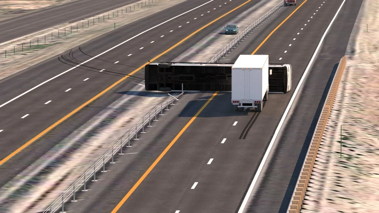 A semi truck crashed into the a disabled bus that rolled over on a New Mexico highway at night.