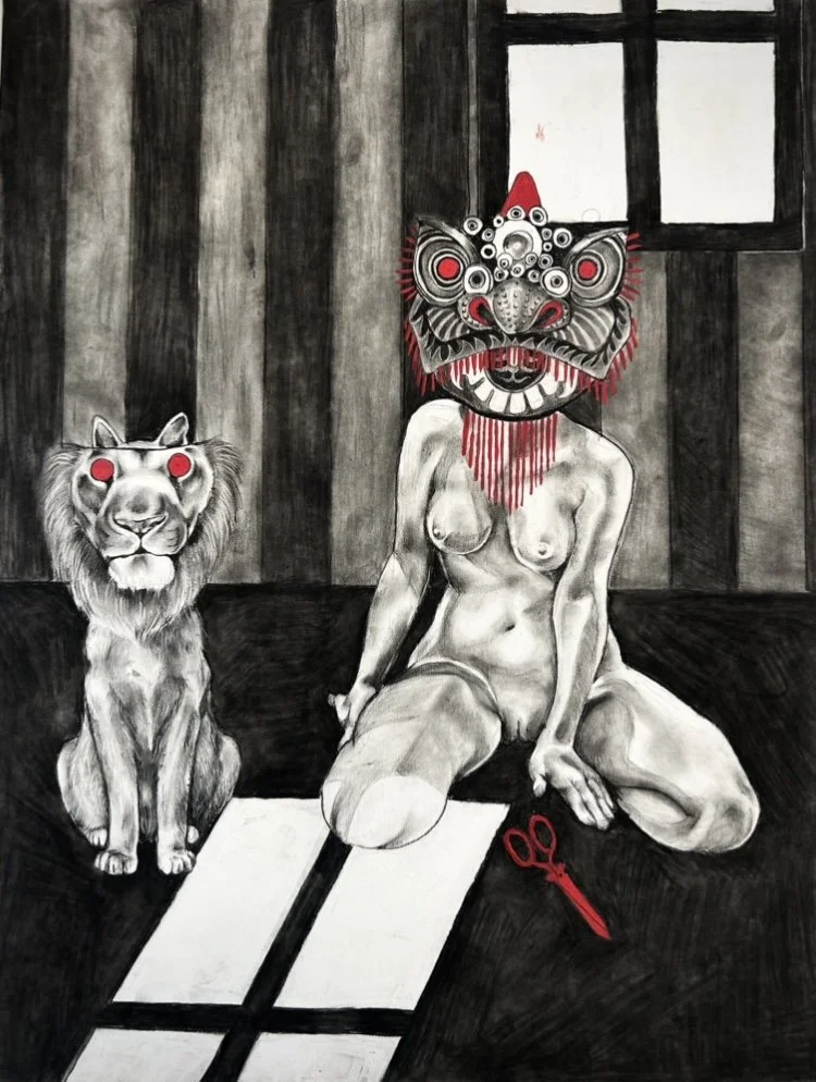 Cover up Indoors, 
Charcoal on Paper 
60cm x 68 cm, 2024