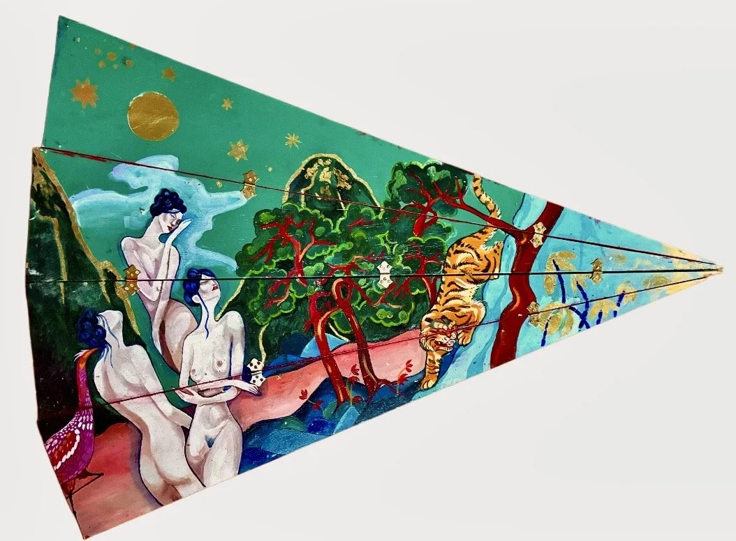 A Wasian's Asia,
Recycled wood planks, oil, gold leaf 
150cm x 97cm, 2023
