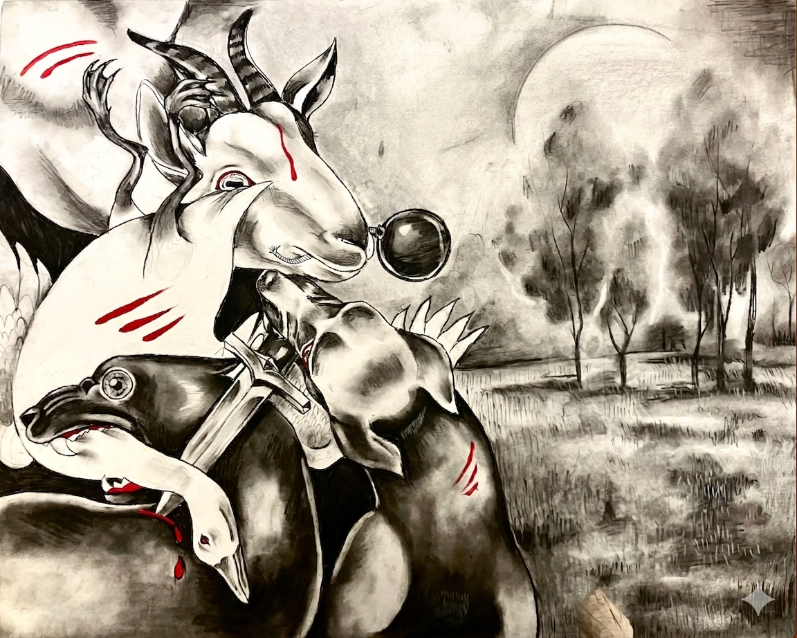 The Shepard's on a Sabbatical, 
Charcoal on Paper
 60cm x 68 cm, 2024