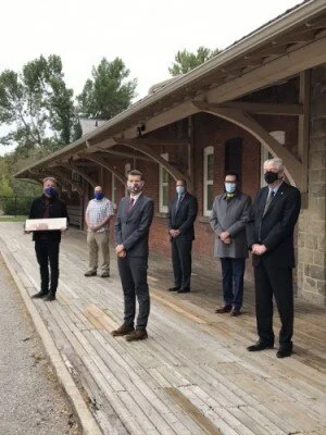 Alberta Ballet, Councillor Farkas, and The City of Calgary and Heritage Calgary celebrate St. Mary's Parish Hall/CNR Station heritage designation.