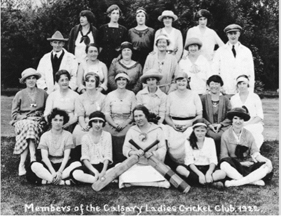 Ladies' cricket club, Calgary, Alberta. – Mrs. Annie Gale, captain, seated second row, fourth from left. 1922.