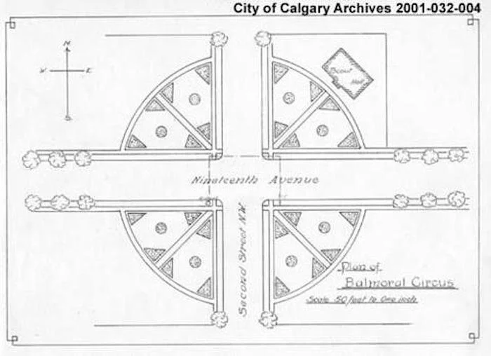 Plan of Balmoral Circus showing horticultural landscaping. City of Calgary Archives.