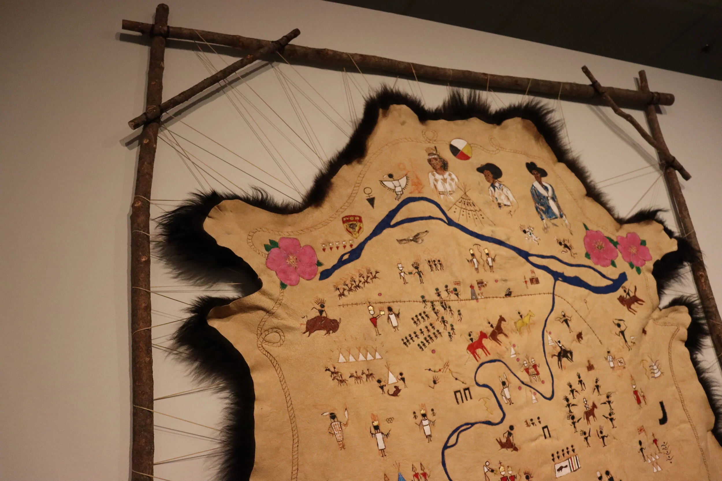 Photo: Adrian Stimson, an artist from the Siksika Nation, mapped stories of First Nations history at the Calgary Stampede onto a buffalo robe.