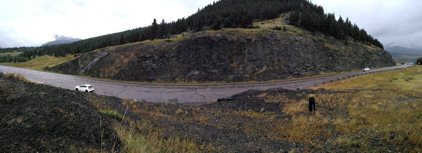 The Crowsnest Volcanics outcrop west of Coleman.