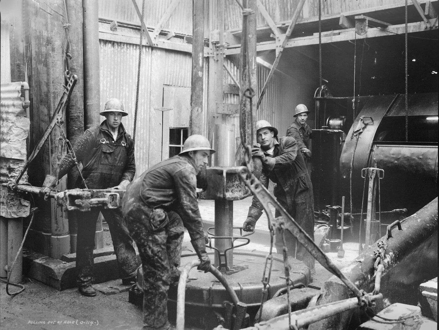 Oil rig workers in Turner Valley, circa 1940. Photo from the Provincial Archives of Alberta.
