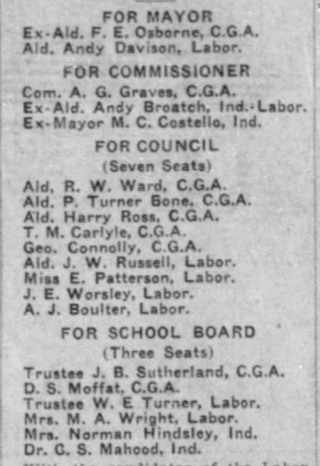 Patterson’s nomination for Calgary City Council – Calgary Herald, 18 November 1926.