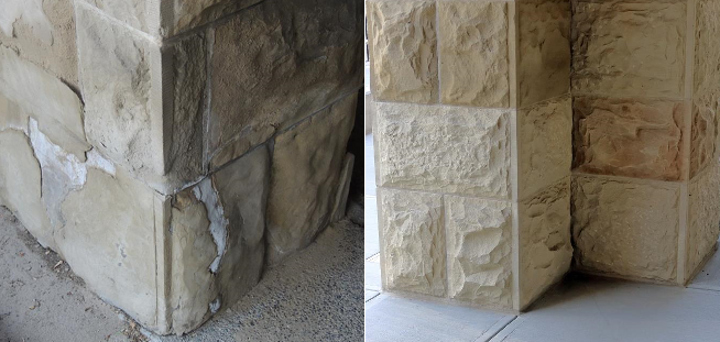 Before and after - at height sandstone condition.