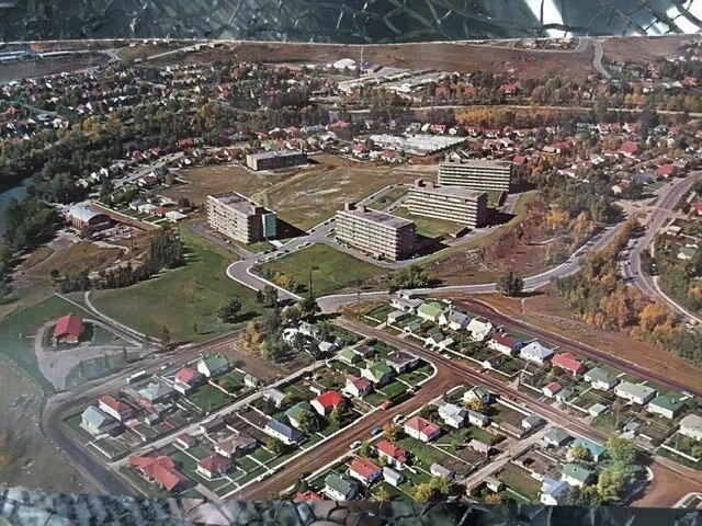 Aerial view of Rideau Towers circa 1960s.