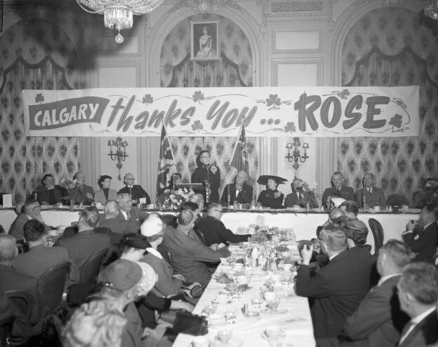 A farewell banquet to honour Rose Wilkinson. The Albertan, December 15, 1955. "Rose Wilkinson banquet, Calgary, Alberta.",&nbsp; (CU1140266) by . Courtesy of Libraries and Cultural Resources Digital Collections, University of Calgary.