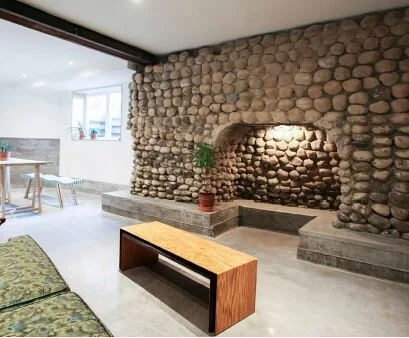 Riverstone fireplace. Image: Studio North.