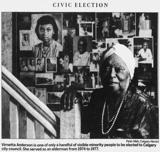 Photo from The Calgary Herald: "Virnetta Anderson: A deeply-caring woman of wit and humanity". February 19, 2006.