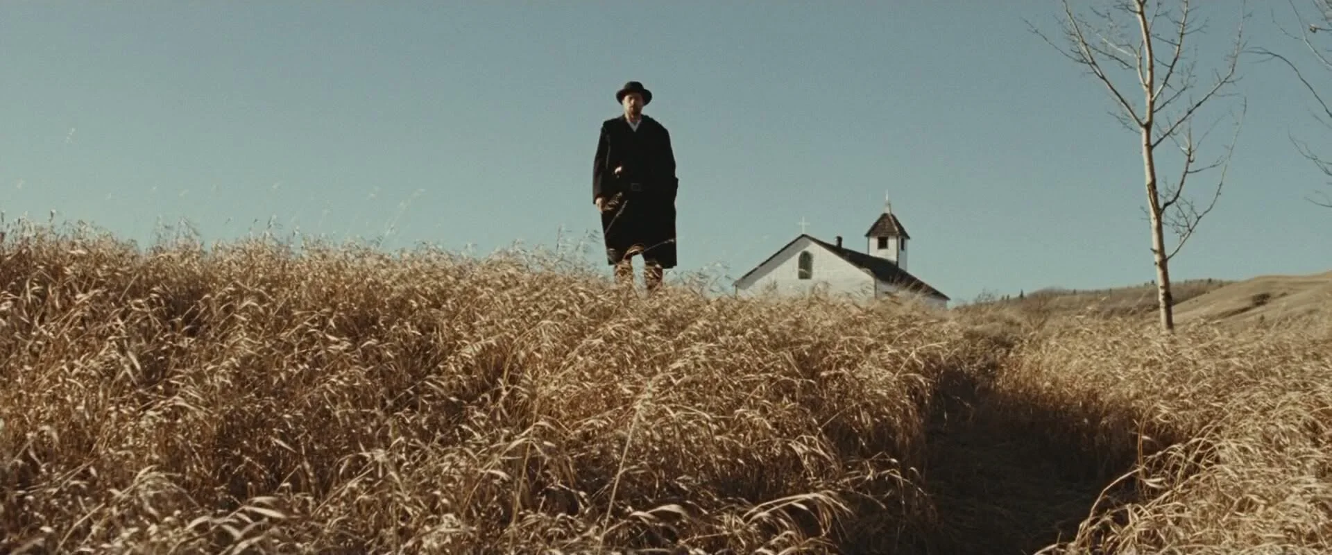 Scene from The Assassination of Jesse James by the Coward Robert Ford, with the old McDougall Memorial Church at Morley in the background.