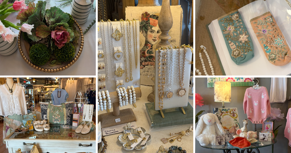 ewelry, accessories, apparel, home accents and gift items displayed inside Wild Blossoms in Acworth, GA.