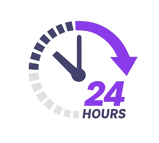 Clock showing that high octane can deliver video, photography & graphic design in under 24 hours.