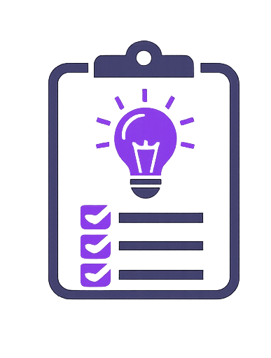 Illustration of a clipboard with a light bulb icon and three progress bars, representing ideas or innovation progress. It also shows that high octane can project manage media production