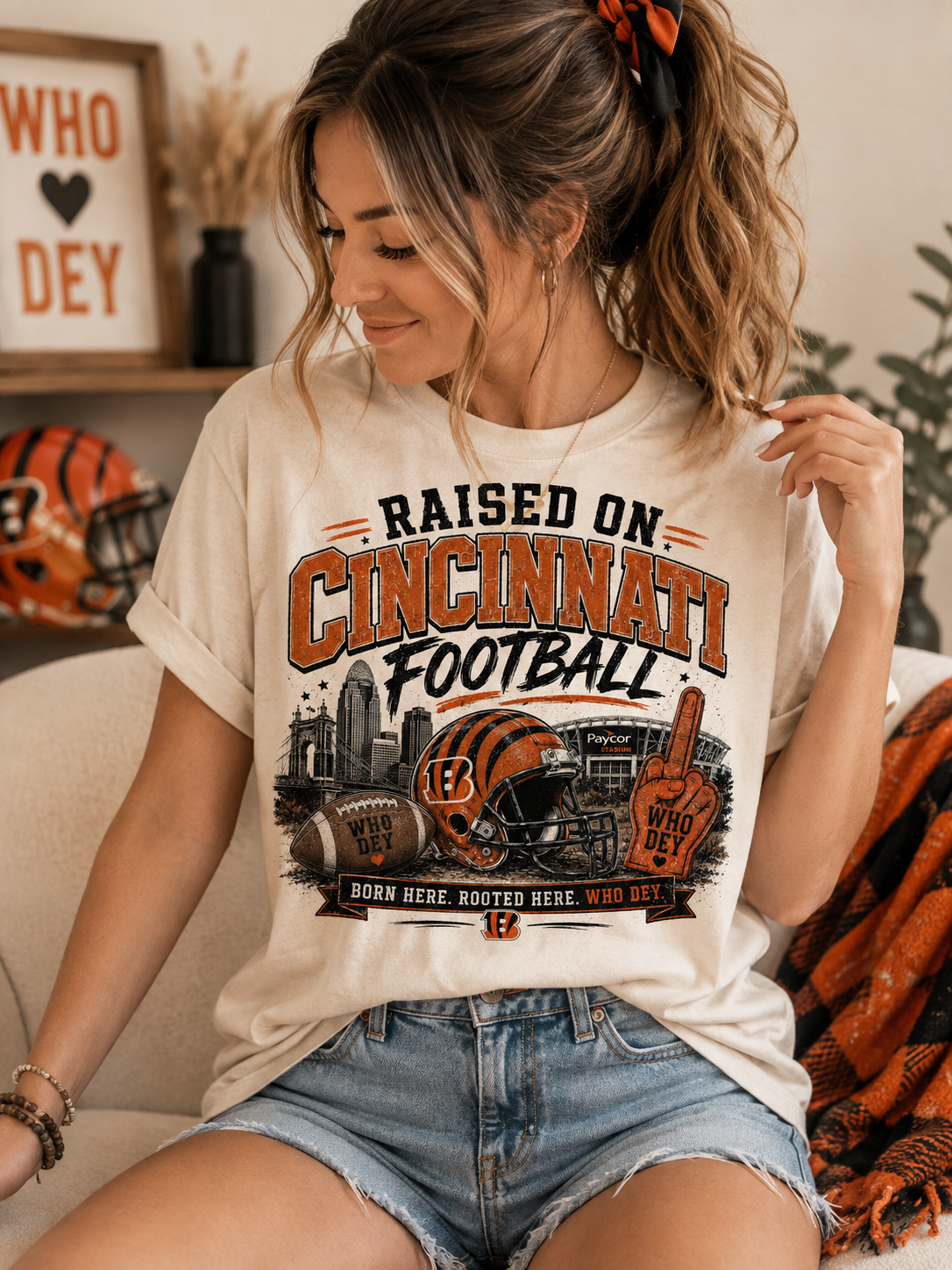Raised on Cincinnati Football Tee 🏈🧡