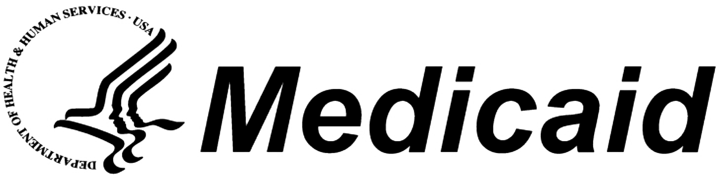 Logo with stylized face outline and the text 'Medicaid' in bold black letters.