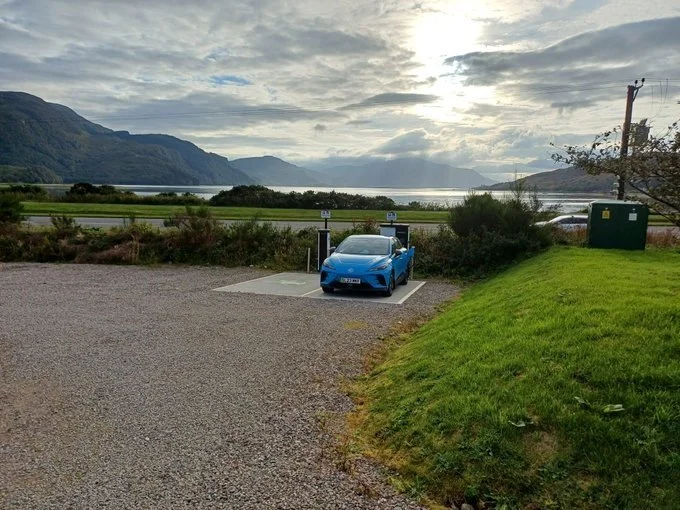 Charging at Kildonan, heading for Plockton, Loch Maree and the NC500, in 2024.