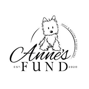 Logo for Anne's Fund featuring a sketch of a dog and text indicating it's a 2020 establishment, with a note to spread kindness to save lives.