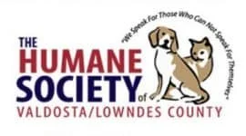 Logo for The Humane Society of Valdosta Lowndes County featuring a dog and a cat above the organization name