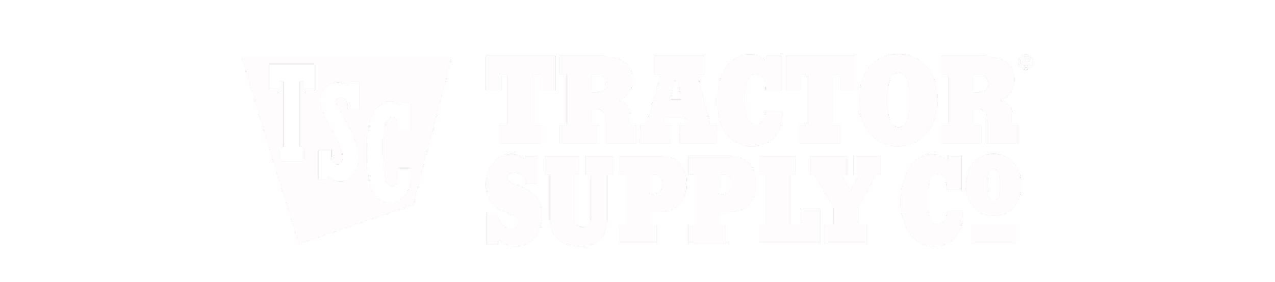 Black background with white logo of Tractor Supply Co., featuring the initials TSC inside a tilted rectangle and the words "TRACTOR SUPPLY CO." to the right.