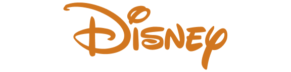Disney logo in orange cursive font on a black background.