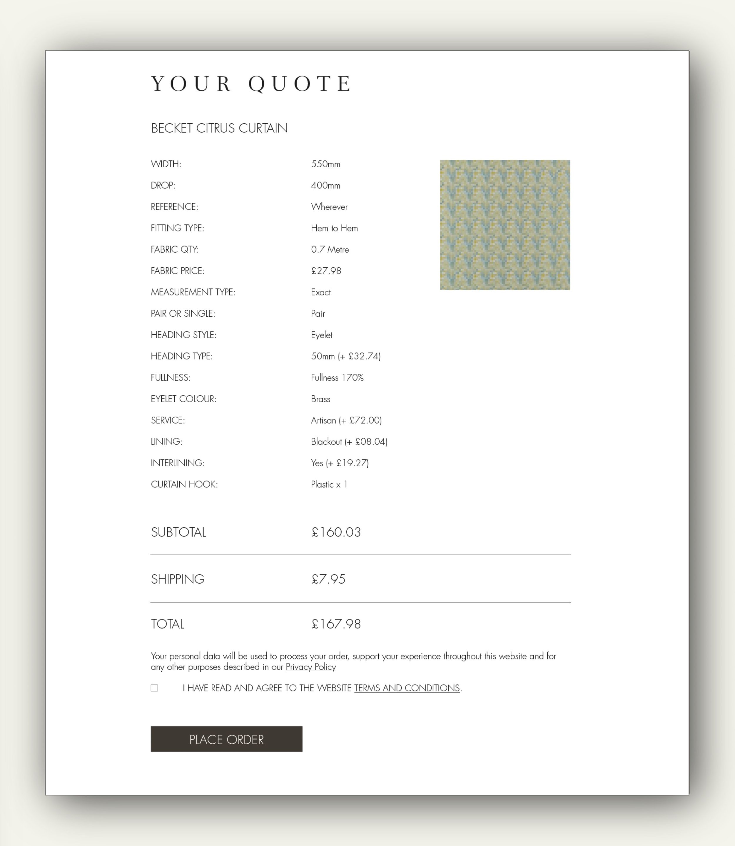 UI Mockup section of Order Overview/ Checkout Page