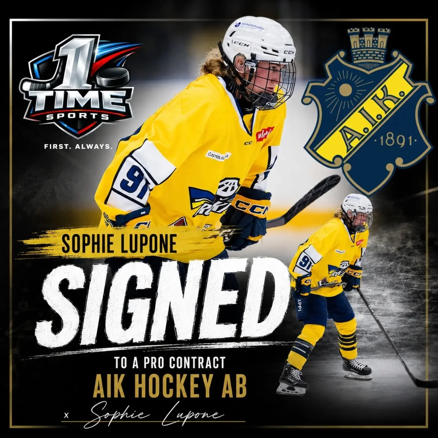 Congrats to Sophie Lupone for signing a pro contract with AIK Hockey.