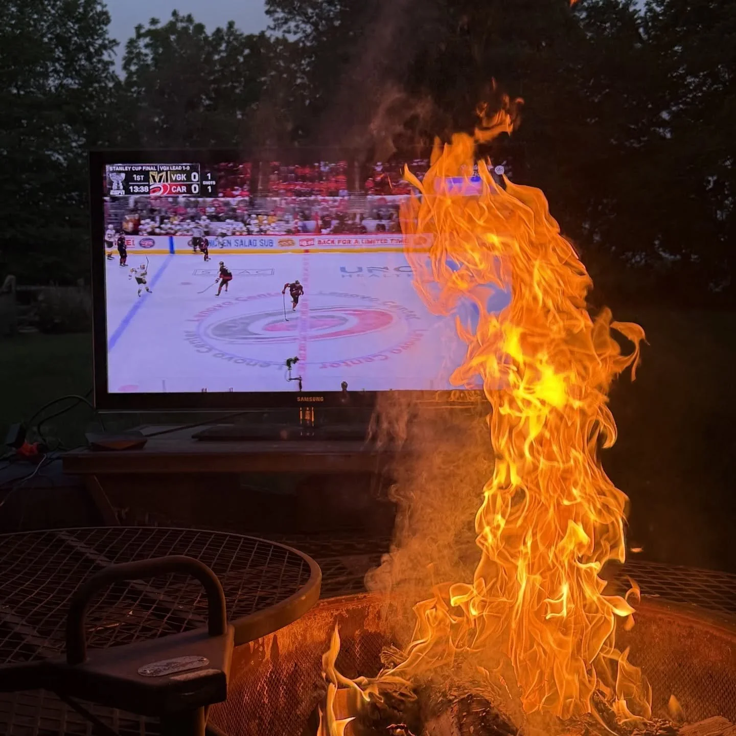 Stanley Cup by the fire