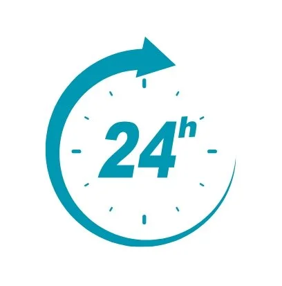 24-hour emergency lead time icon for urgent PCR instrument service requests.