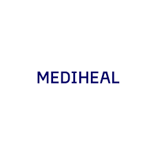 White background with the word 'MEDIHEAL' in blue capital letters at the center.