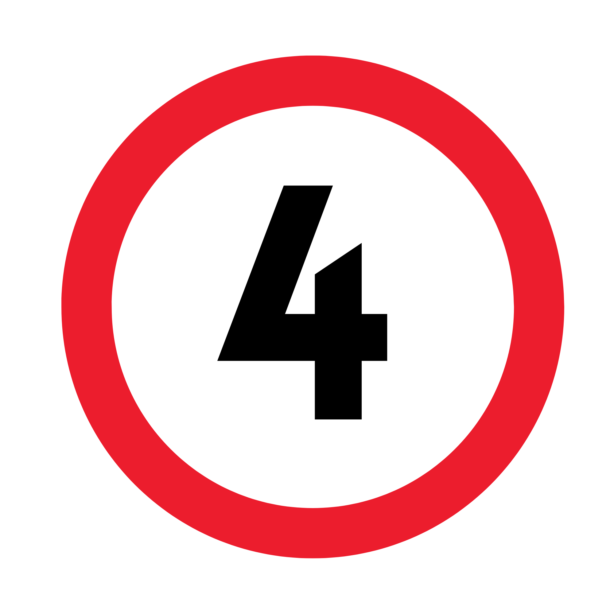 A red and white circular speed limit sign displaying the number 4.