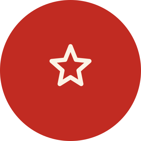 Red circular badge with a white outline star in the center.