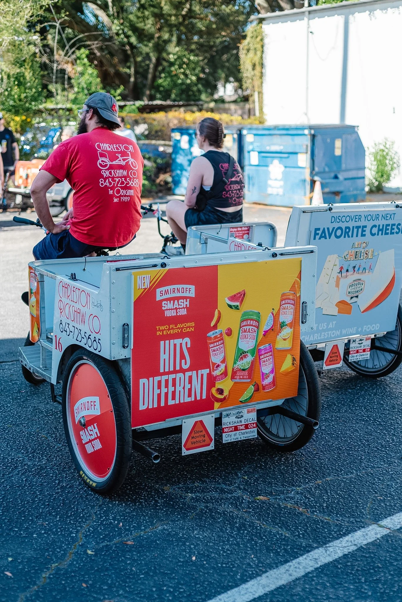 Charleston Rickshaw advertising cart promoting Smirnoff vodka in downtown Charleston
